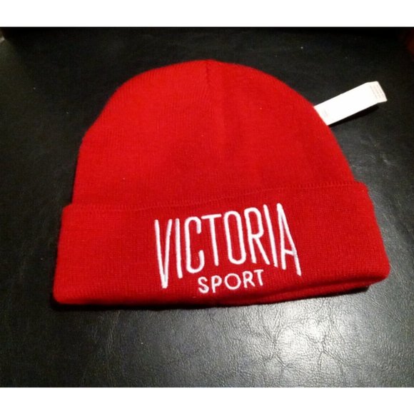 Victoria's Secret Accessories - VICTORIA'S SECRET VICTORIA SPORT RED BEANIE HAT NEW WITH TAGS ONE SIZE